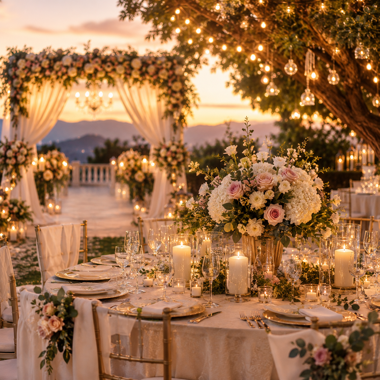 Elegant wedding table with white flowers