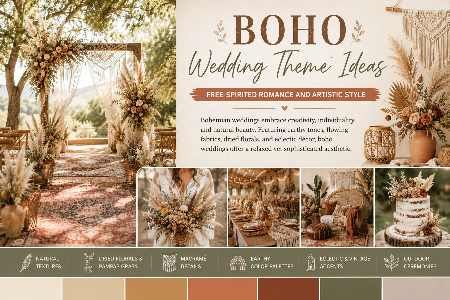 Boho wedding with pampas grass and warm colors