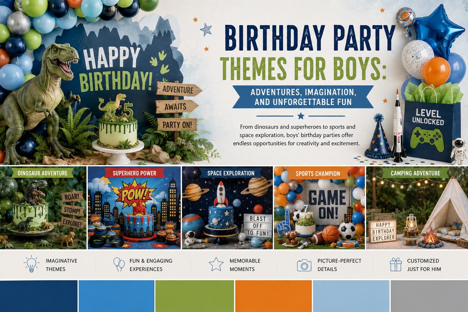 Birthday party for boys with bright colors