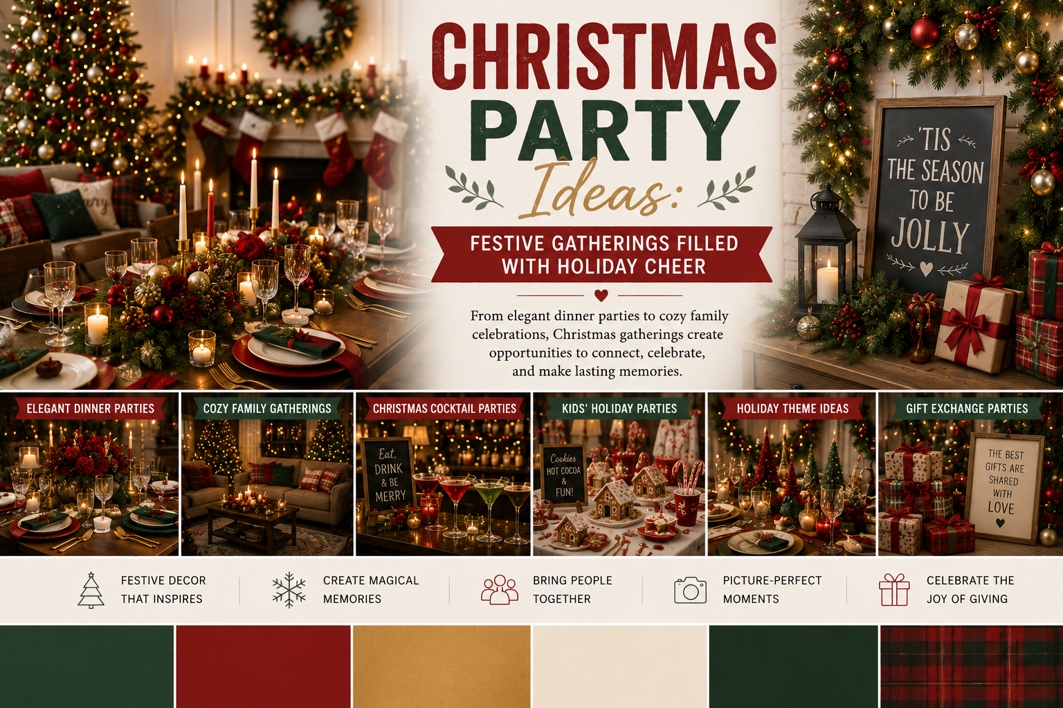 Christmas party table with tree and warm lights