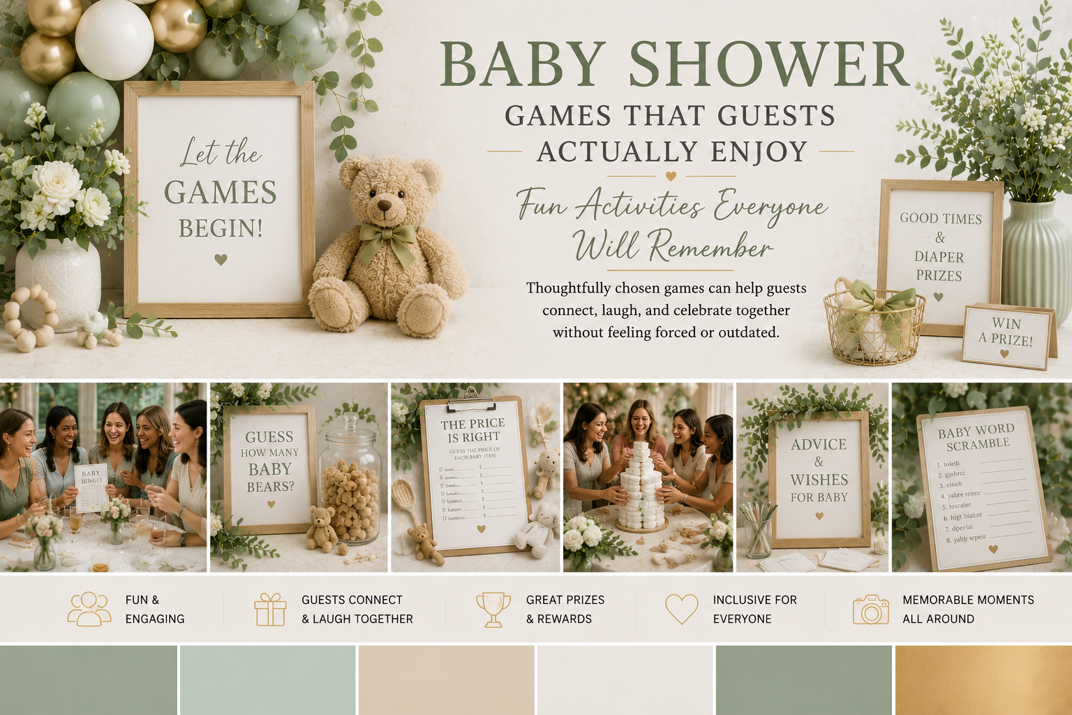 Baby shower game station with cards and prizes