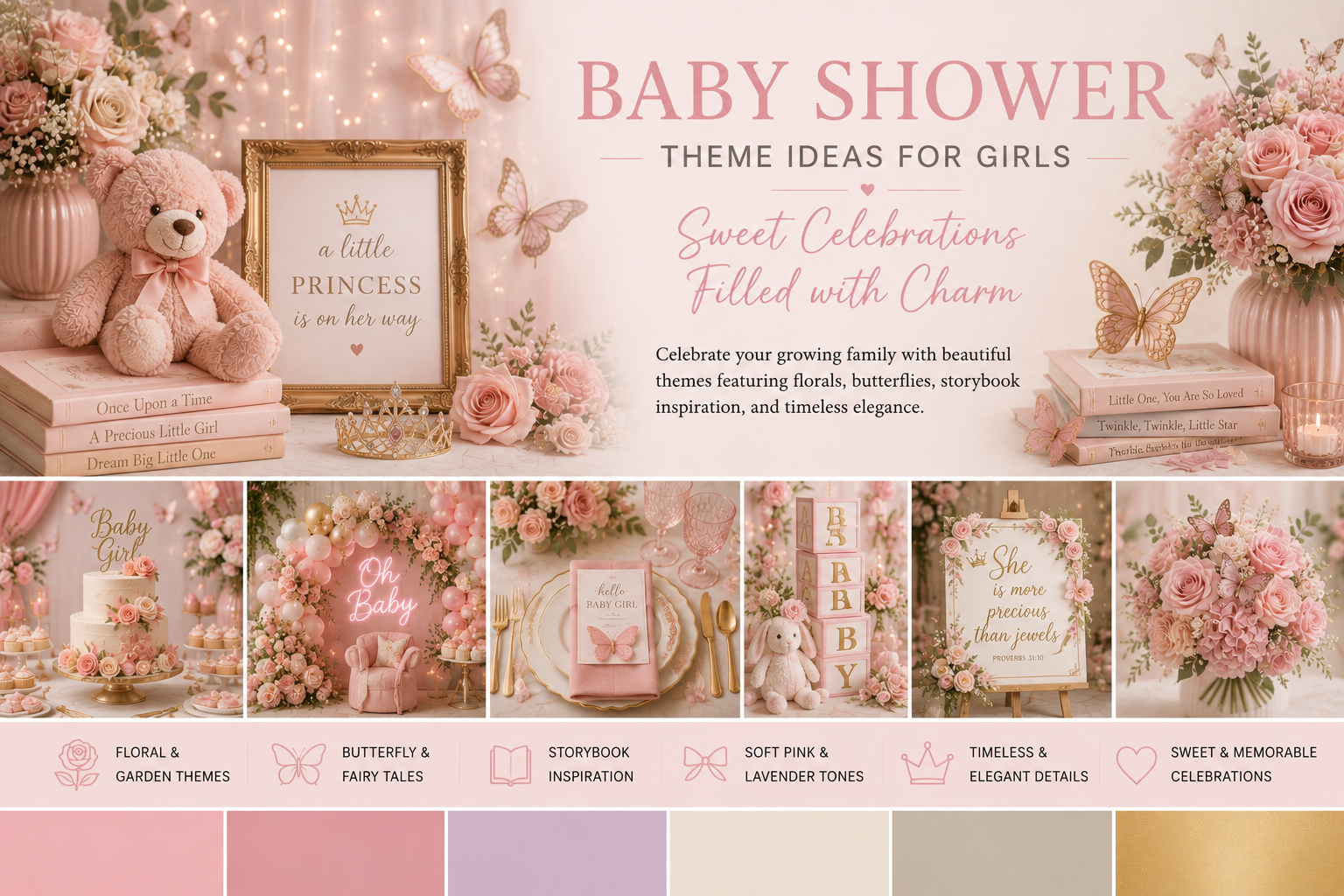 Girl baby shower with florals and soft pink details