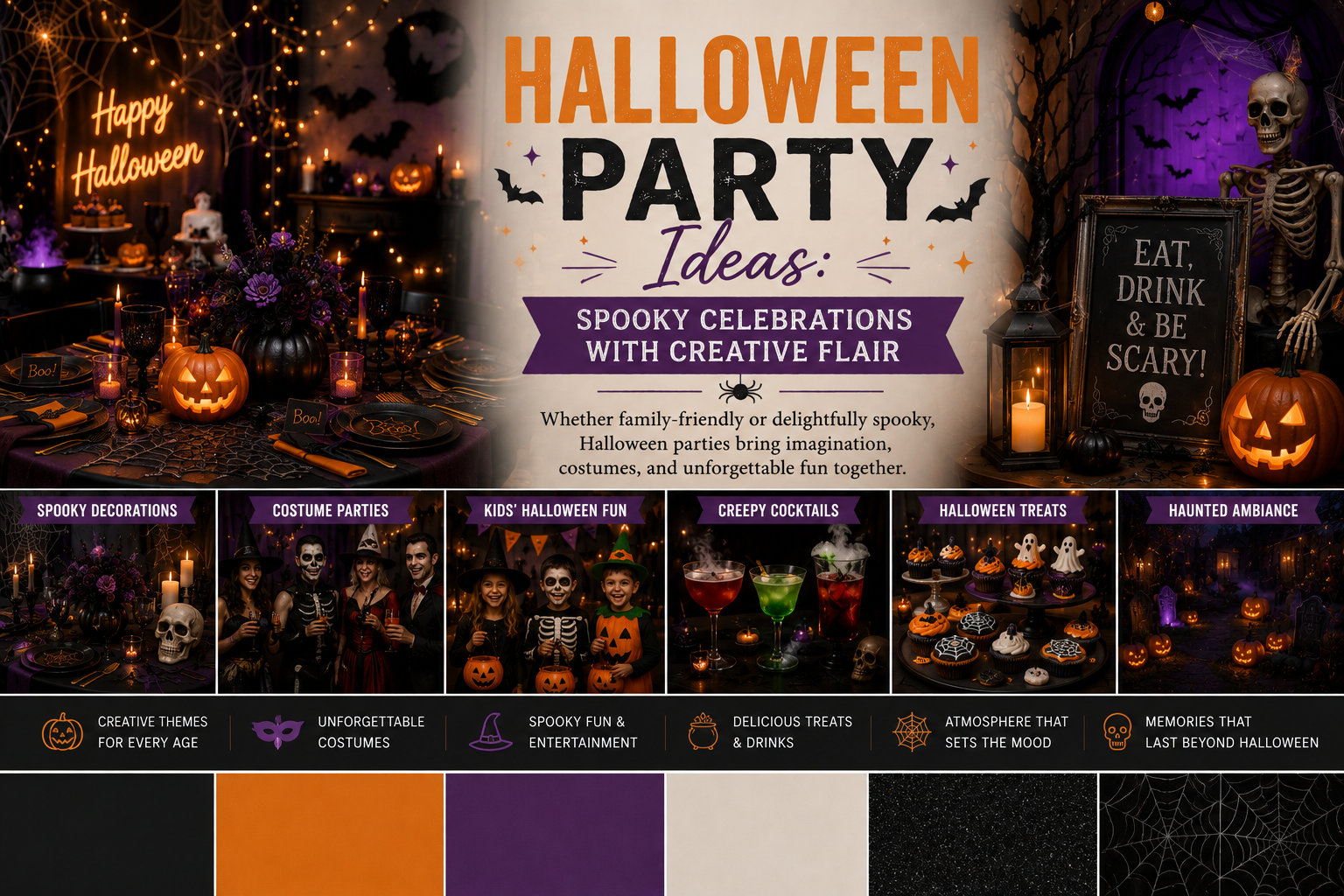 Halloween party setup with dramatic decor