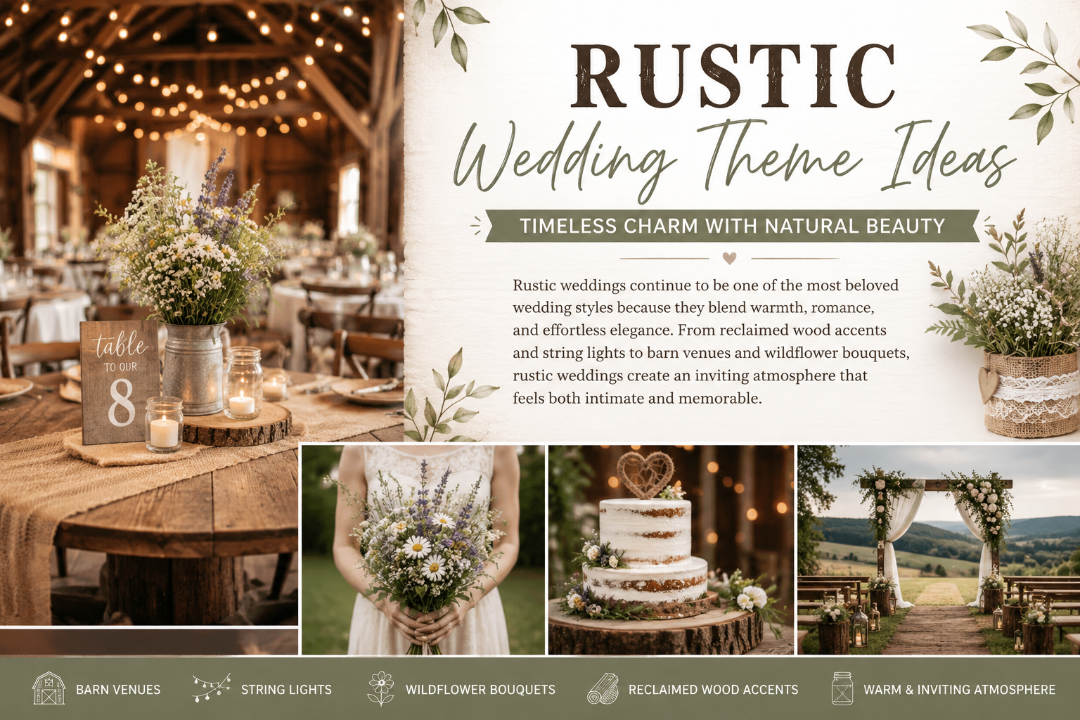Rustic countryside wedding setup