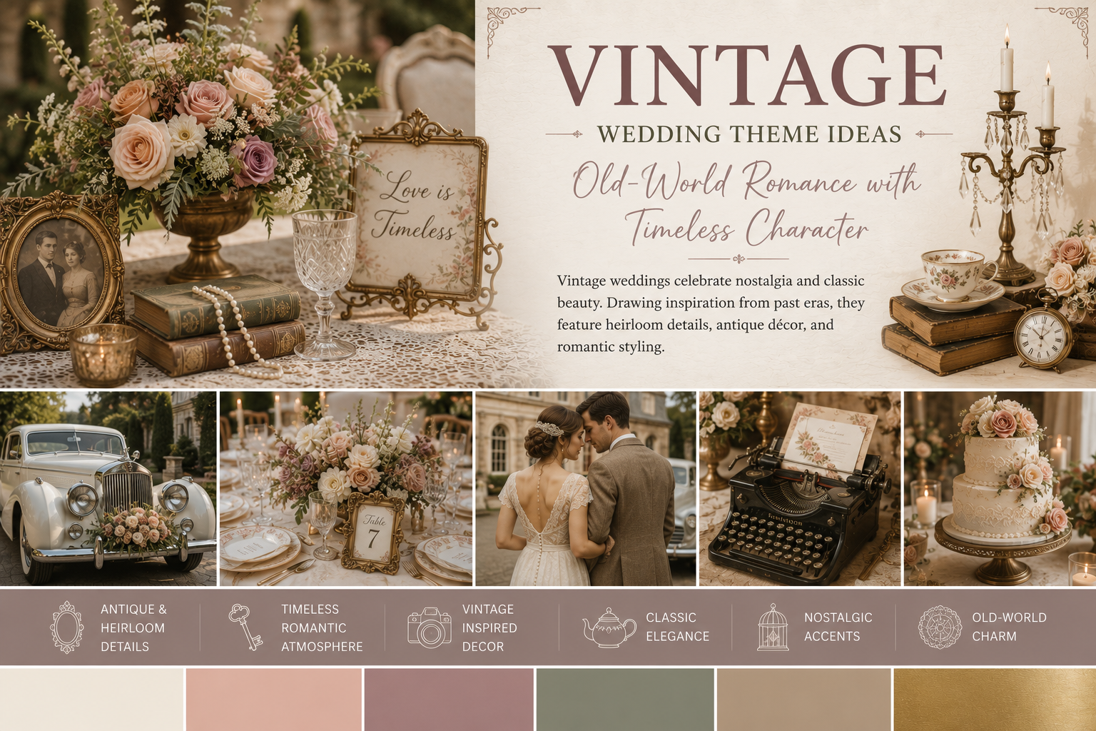 Vintage wedding table with lace and antique details